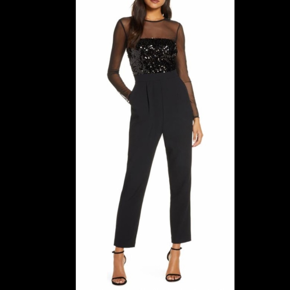 Vince Camuto Sequin Bodice Long Sleeve Jumpsuit